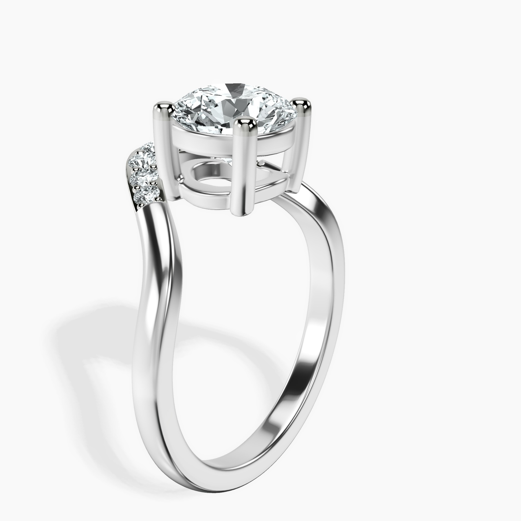 10kt White Gold Curved Crest Lab Diamond Ring standing product image one