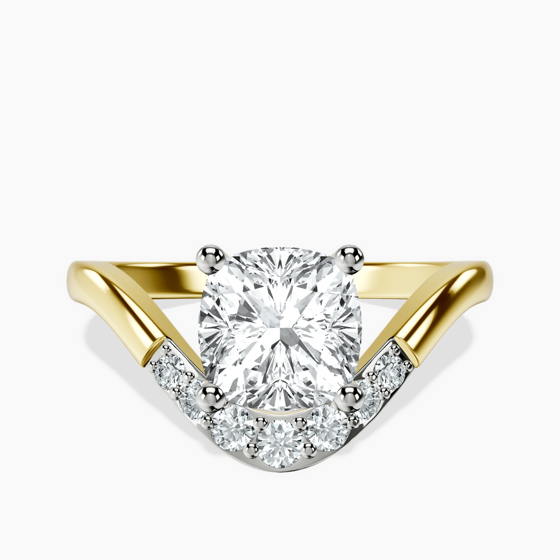 10kt Yellow Gold Curved Crest Lab Diamond Ring rtr top