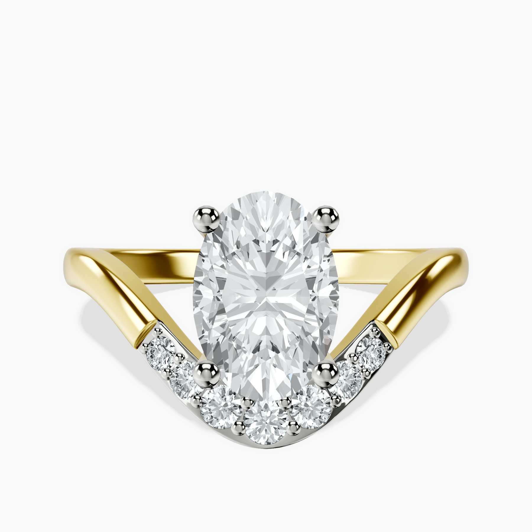 10kt Yellow Gold Curved Crest Lab Diamond Ring rtr top