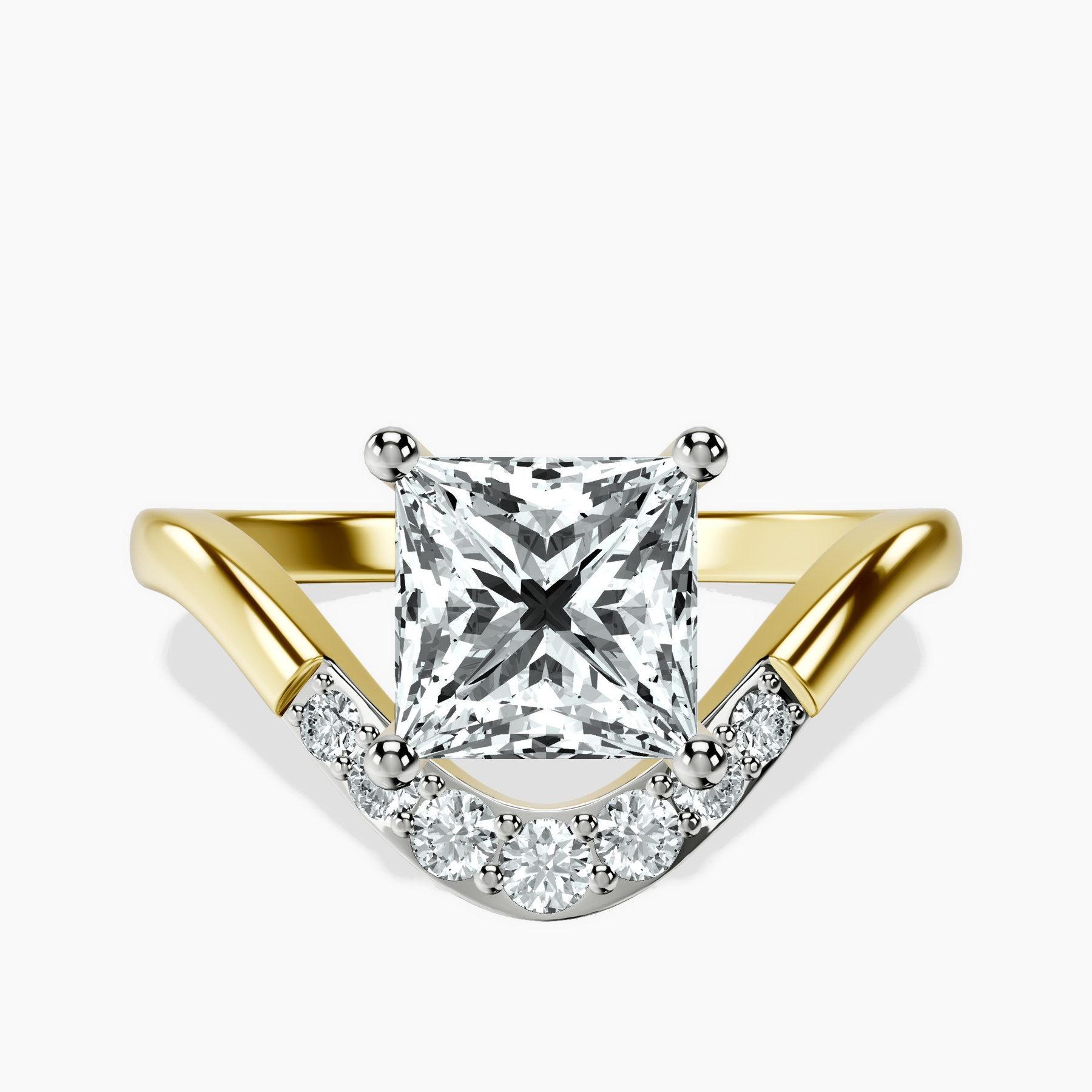 10kt Yellow Gold Curved Crest Lab Diamond Ring rtr top