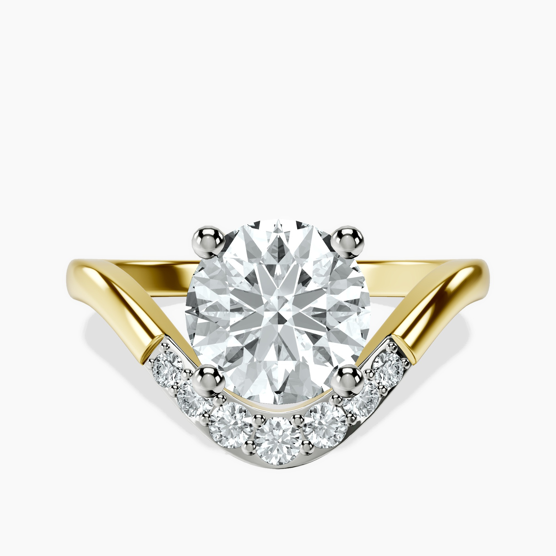 10kt Yellow Gold Curved Crest Lab Diamond Ring rtr top