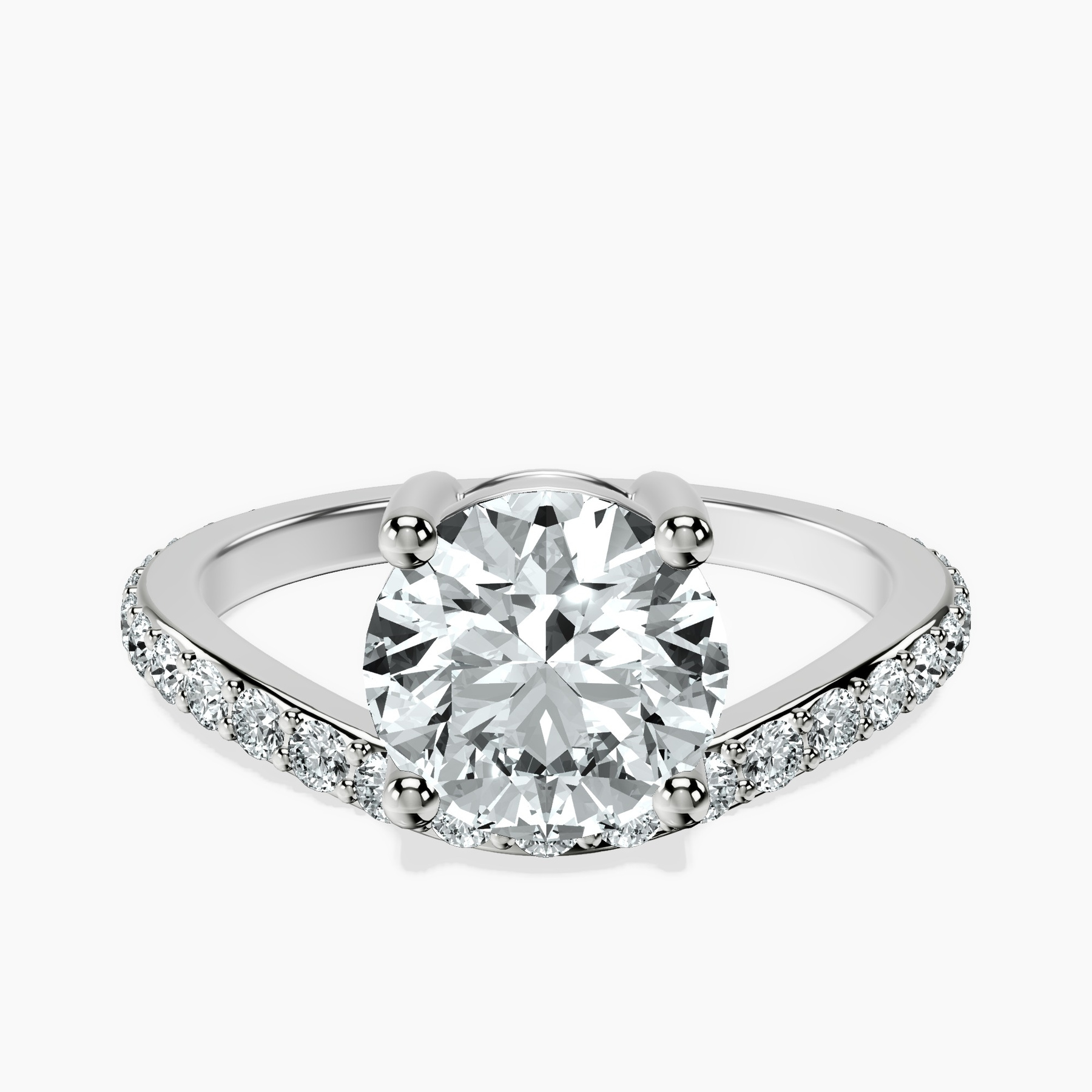 10kt White Gold Pave Crest Lab Diamond Ring rtr top