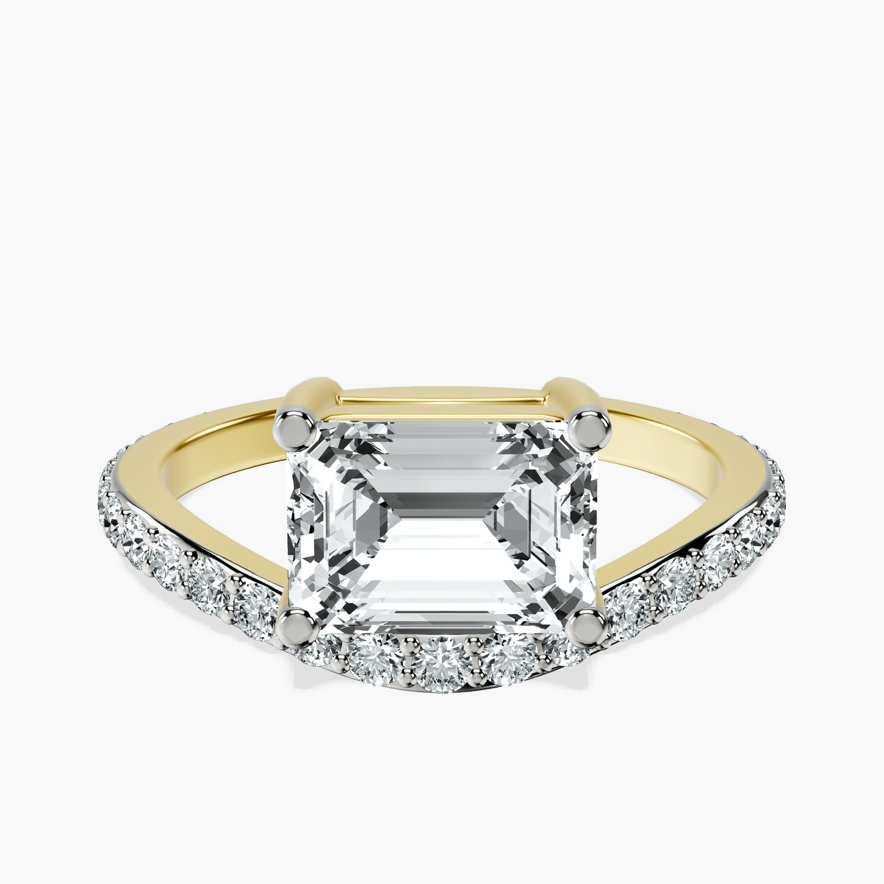 10kt Yellow Gold Pave Crest Lab Diamond Ring rtr top