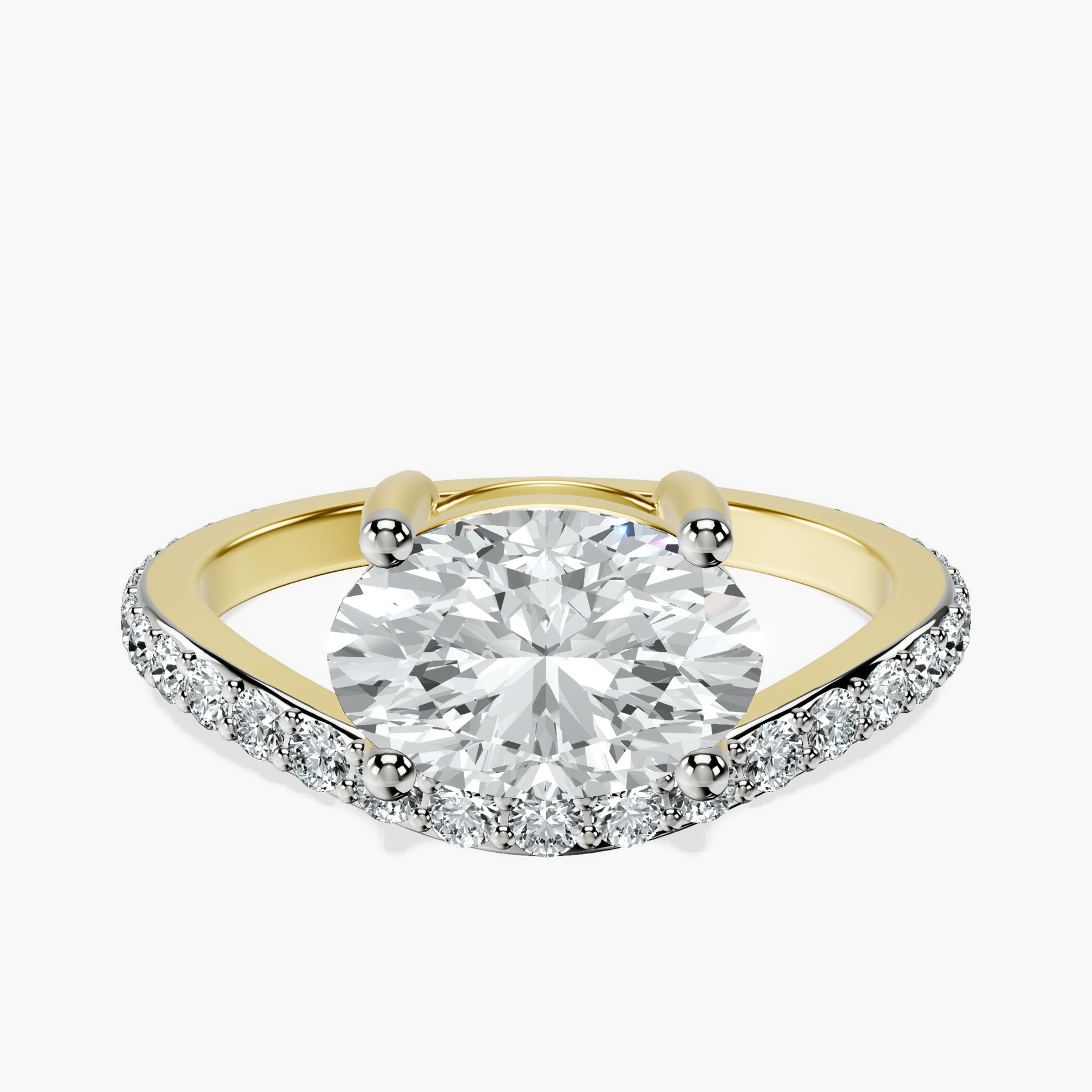 10kt Yellow Gold Pave Crest Lab Diamond Ring rtr top