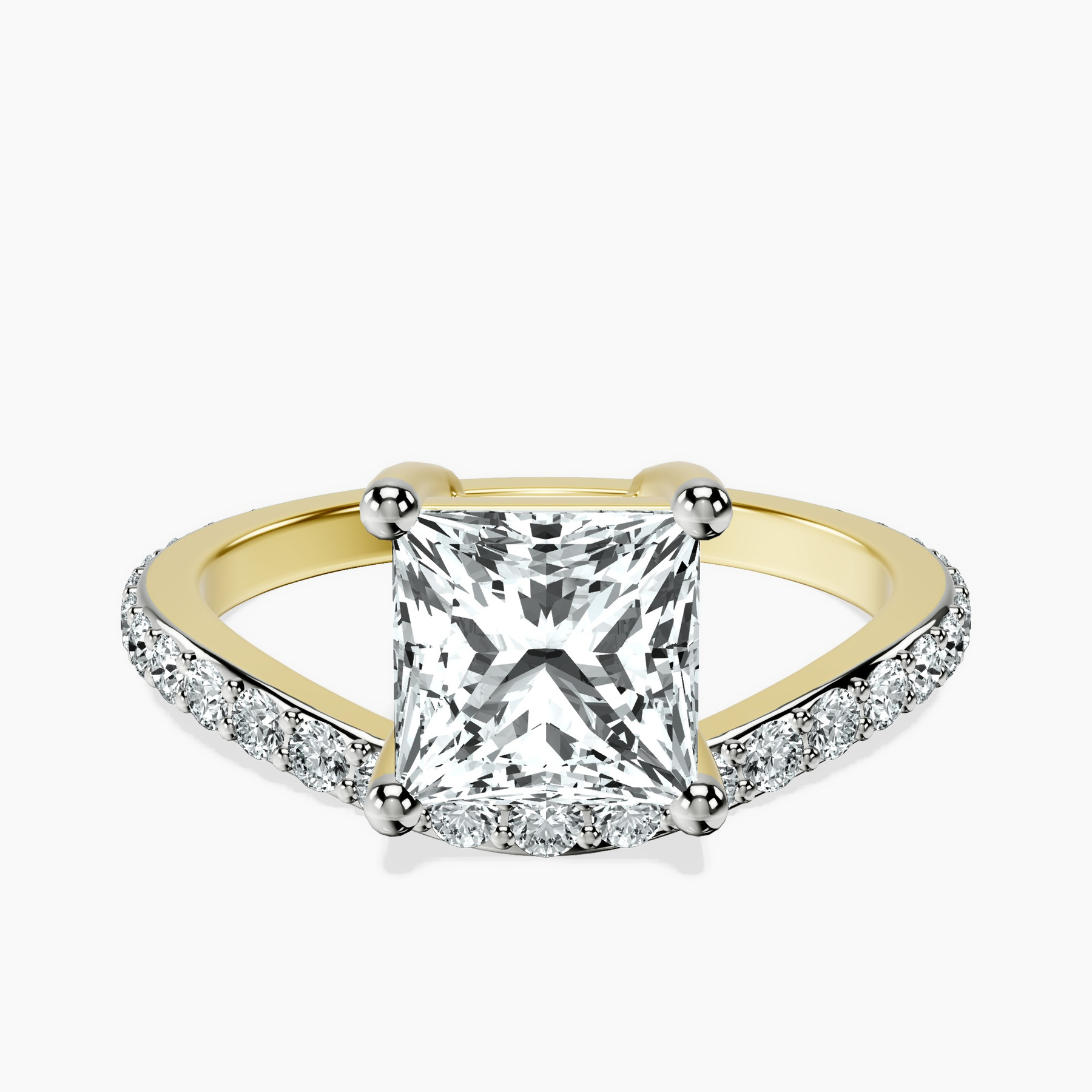 10kt Yellow Gold Pave Crest Lab Diamond Ring rtr top