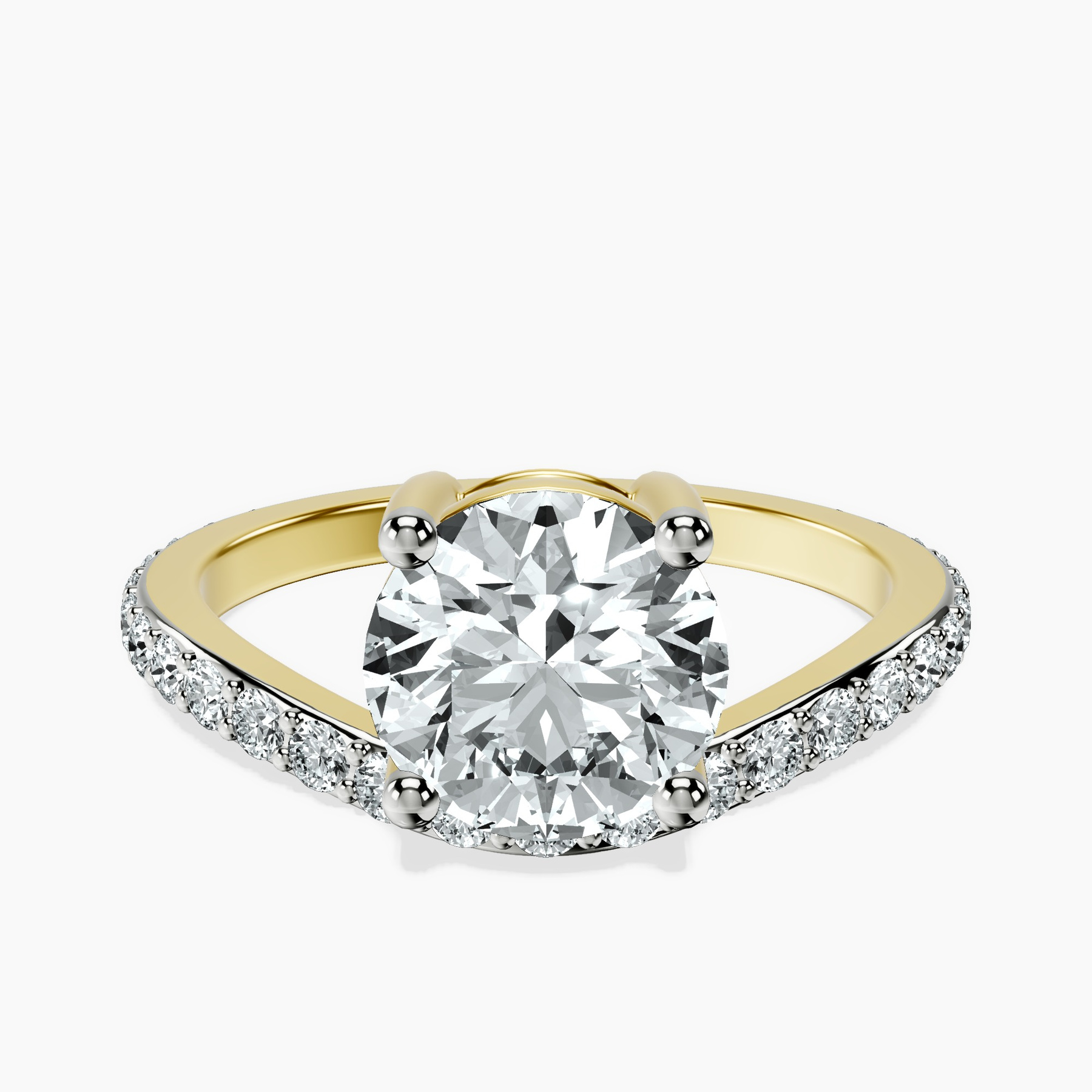 10kt Yellow Gold Pave Crest Lab Diamond Ring rtr top