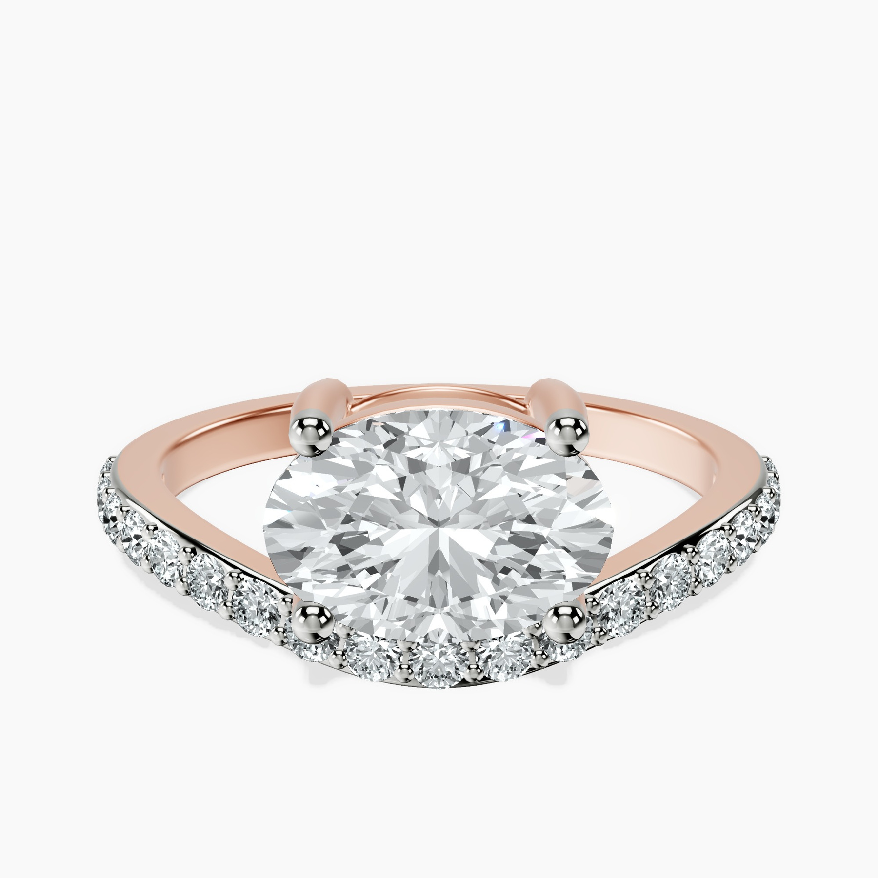 2.06 ct. oval Half Pave Crest Lab Diamond Ring in 14kt rose gold rtr top