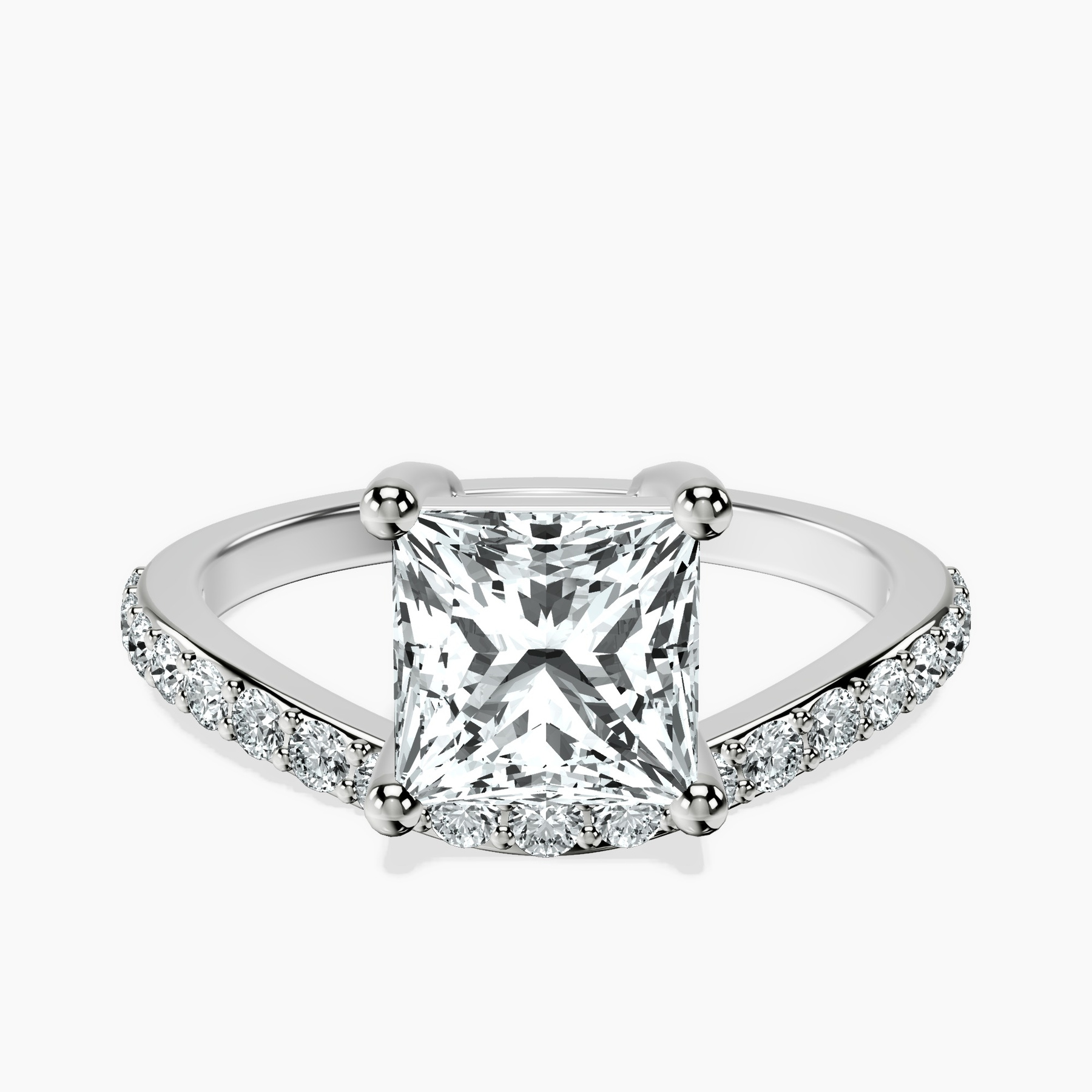 10kt White Gold Half Pave Crest Lab Diamond Ring front image
