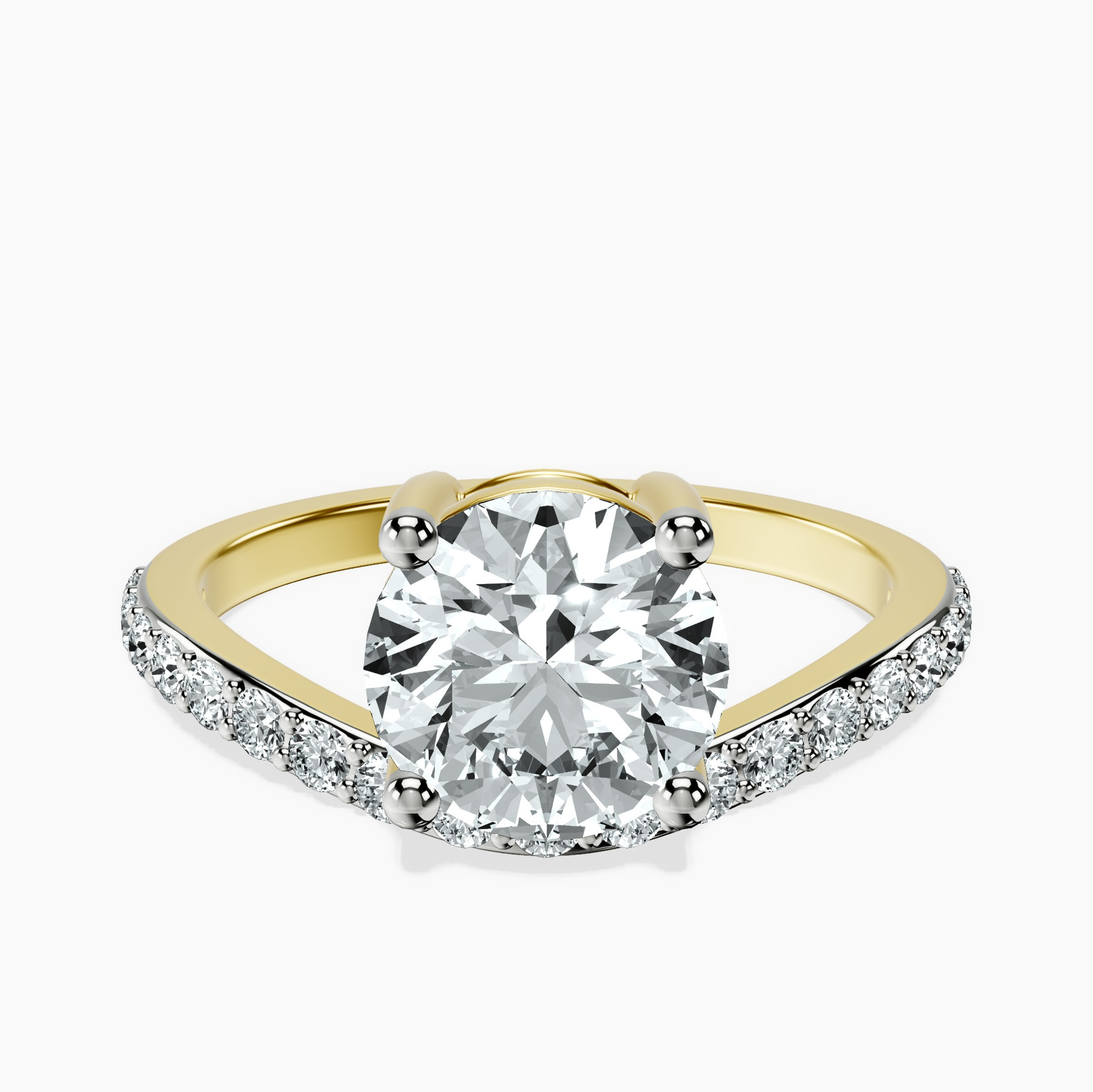 2.82 ct. round Half Pave Crest Lab Diamond Ring in 10kt yellow gold rtr top