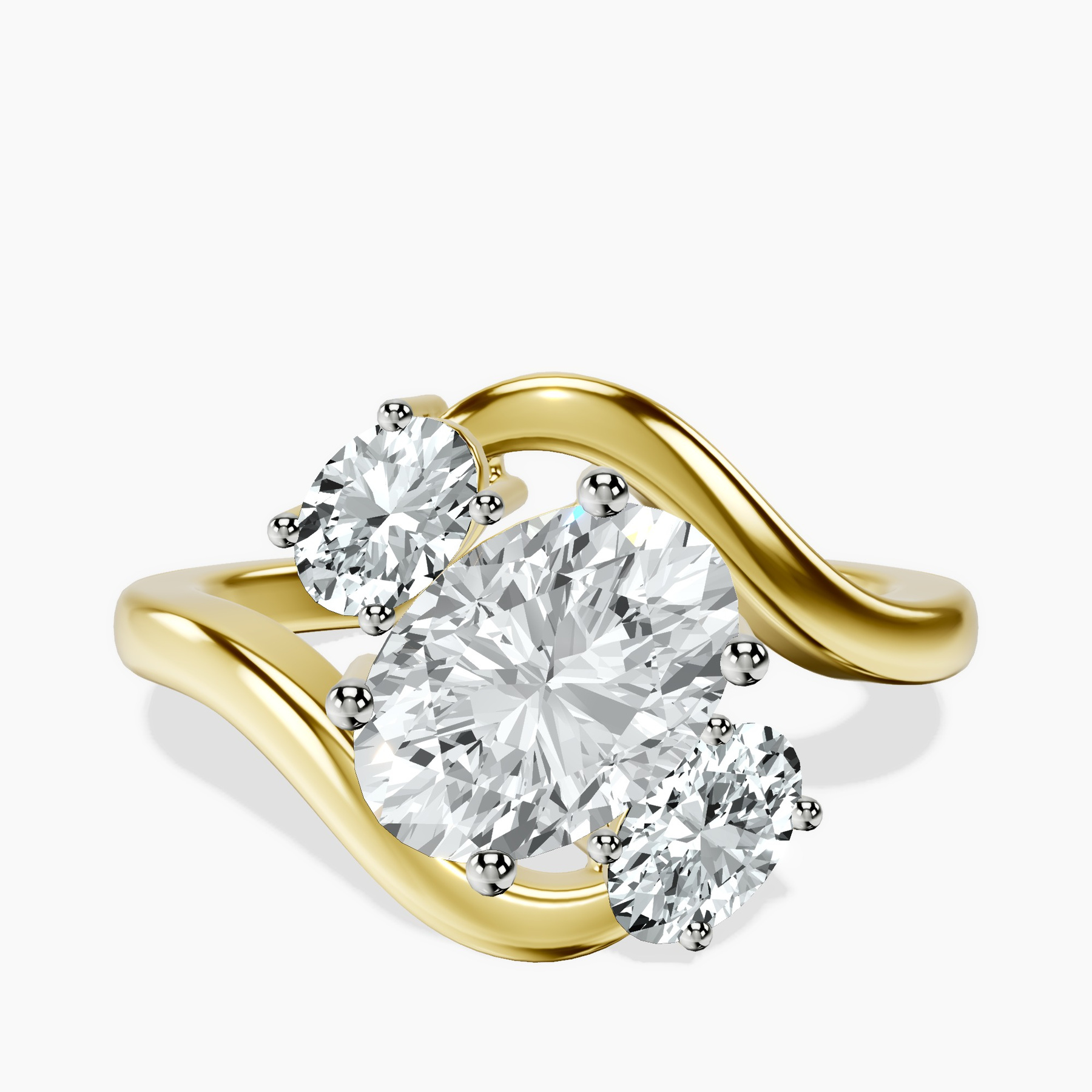 10kt Yellow Gold Three Stone Crest Lab Diamond Ring rtr top