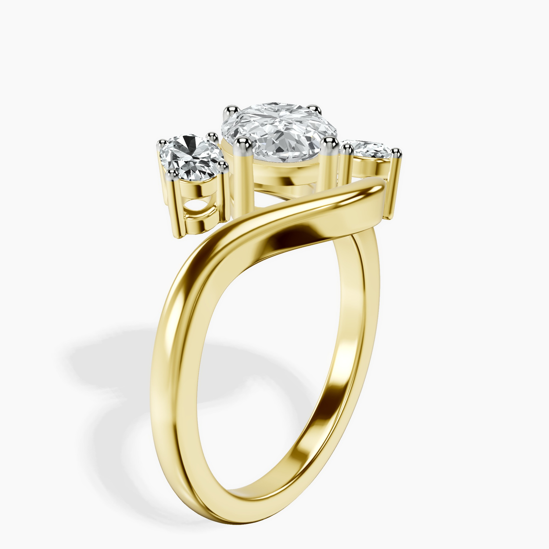 10kt Yellow Gold Three Stone Crest Lab Diamond Ring standing product image one