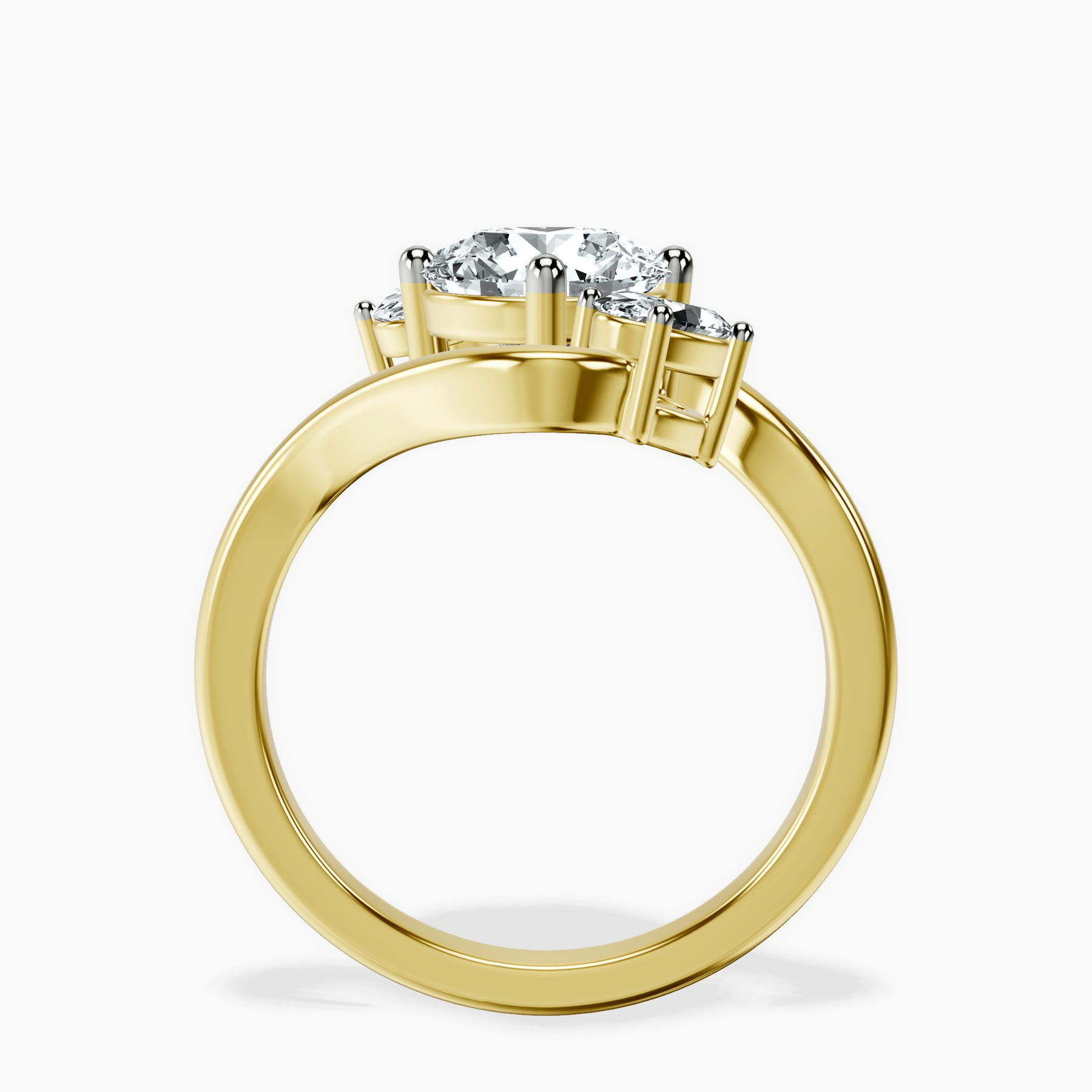 10kt Yellow Gold Three Stone Crest Lab Diamond Ring side right image one