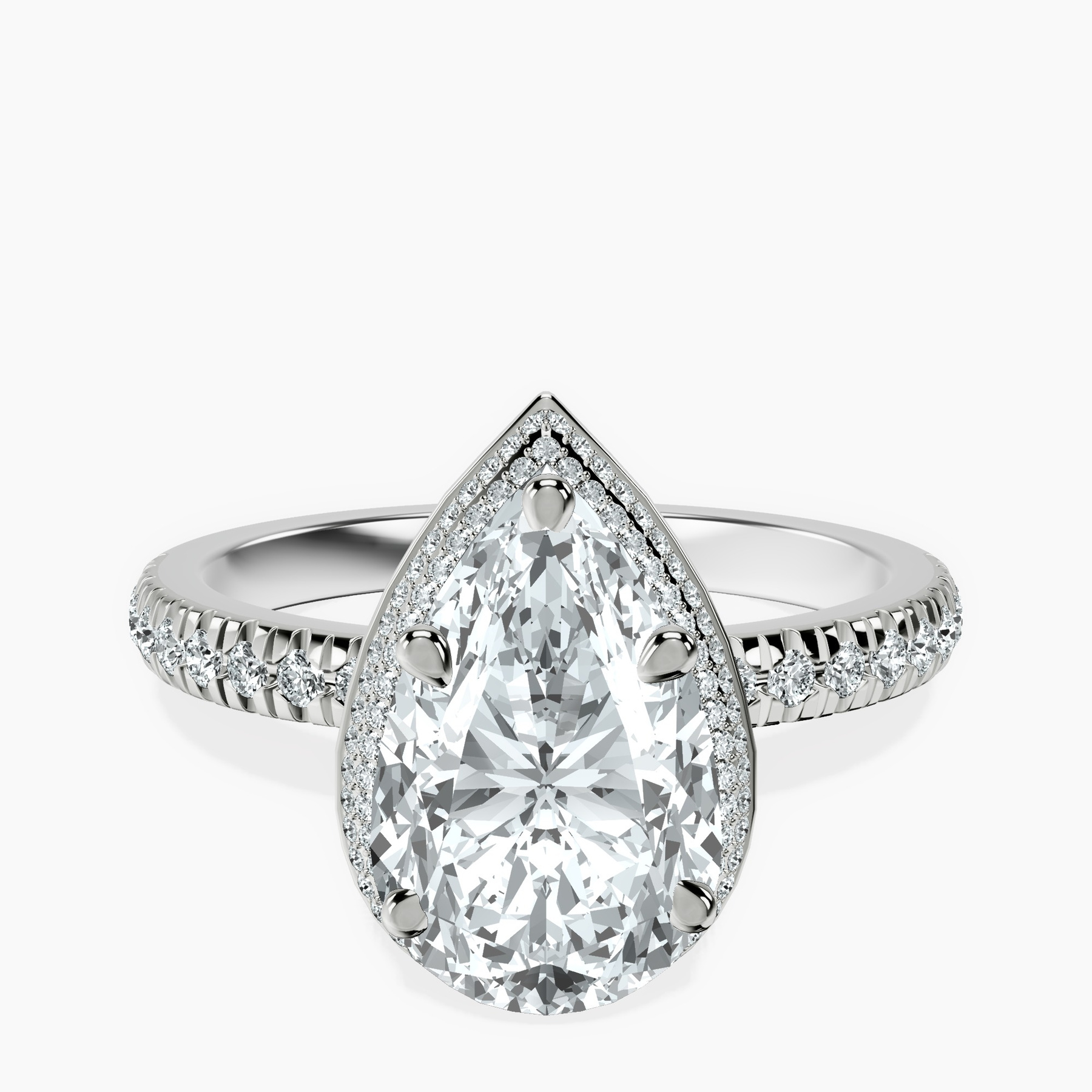 1.89 ct. pear Amarya Double Halo Ring in 10kt white gold rtr top