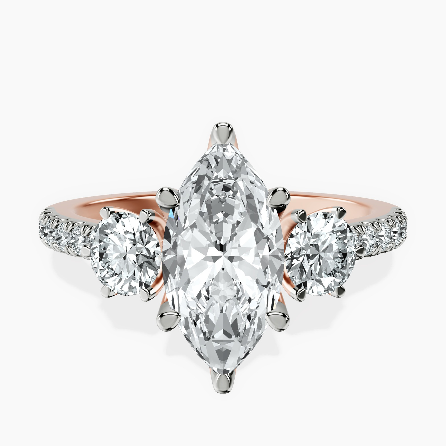 10kt Rose Gold Tiara Three stone Lab Diamond Ring front image