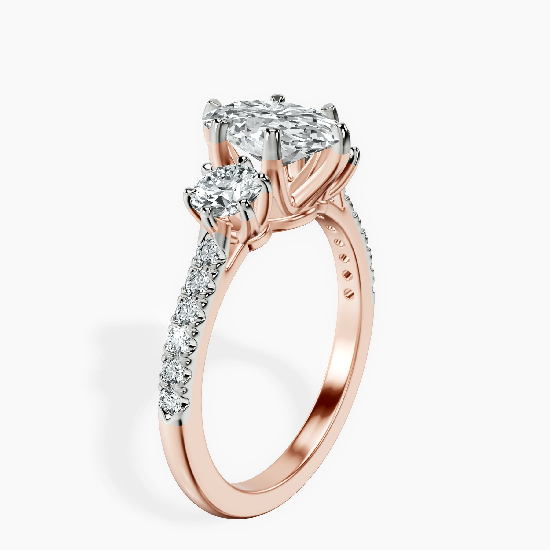 10kt Rose Gold Tiara Three stone Lab Diamond Ring standing product image one