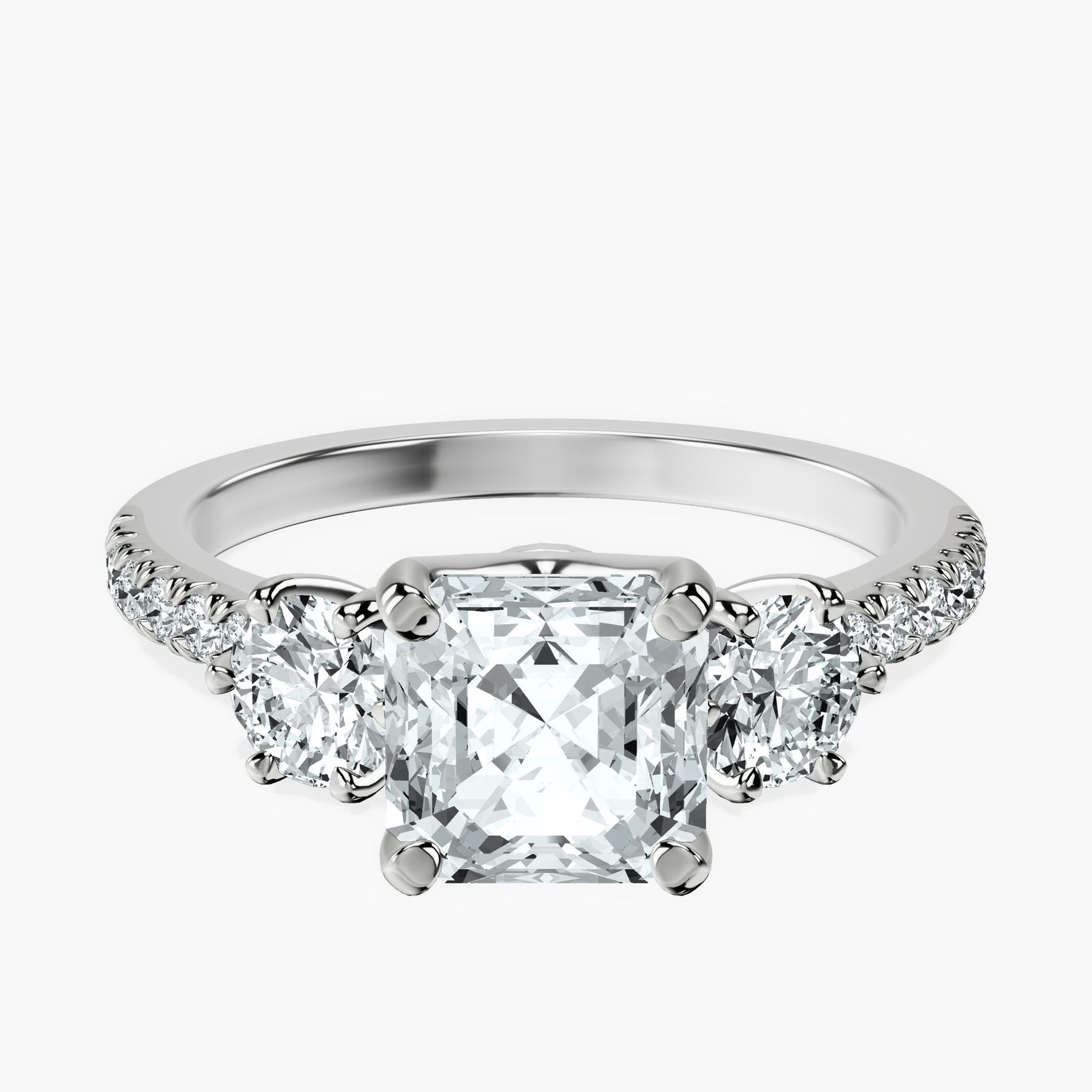 Platinum Tiara Three stone Lab Diamond Ring front image