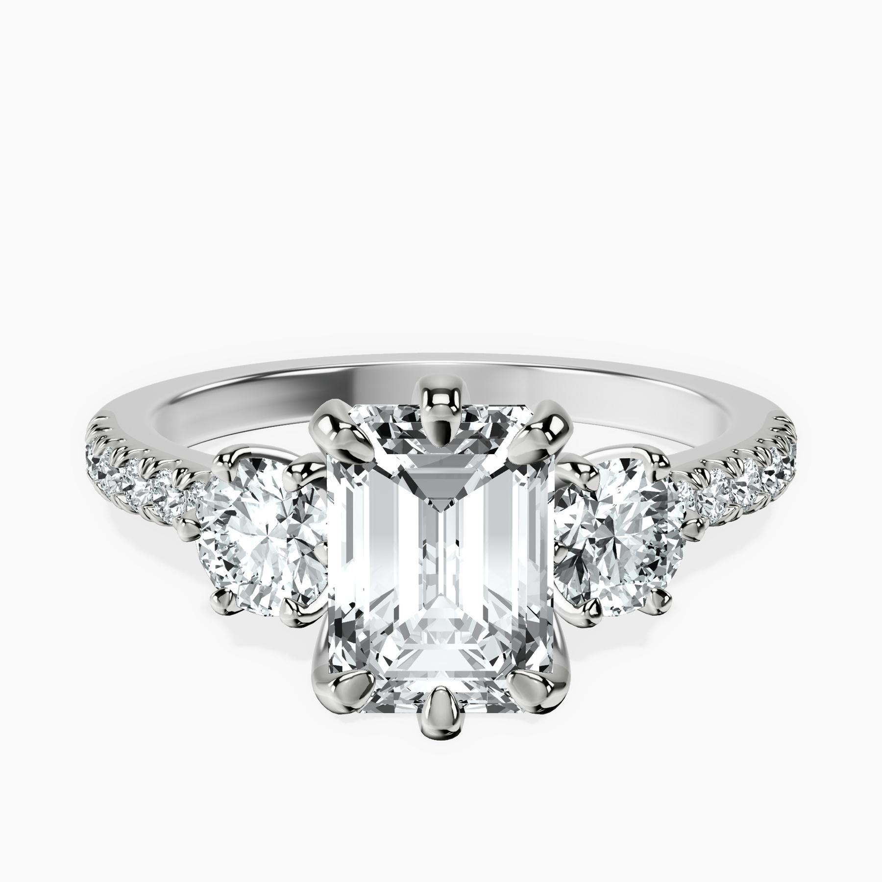 14kt White Gold Tiara Three stone Lab Diamond Ring front image