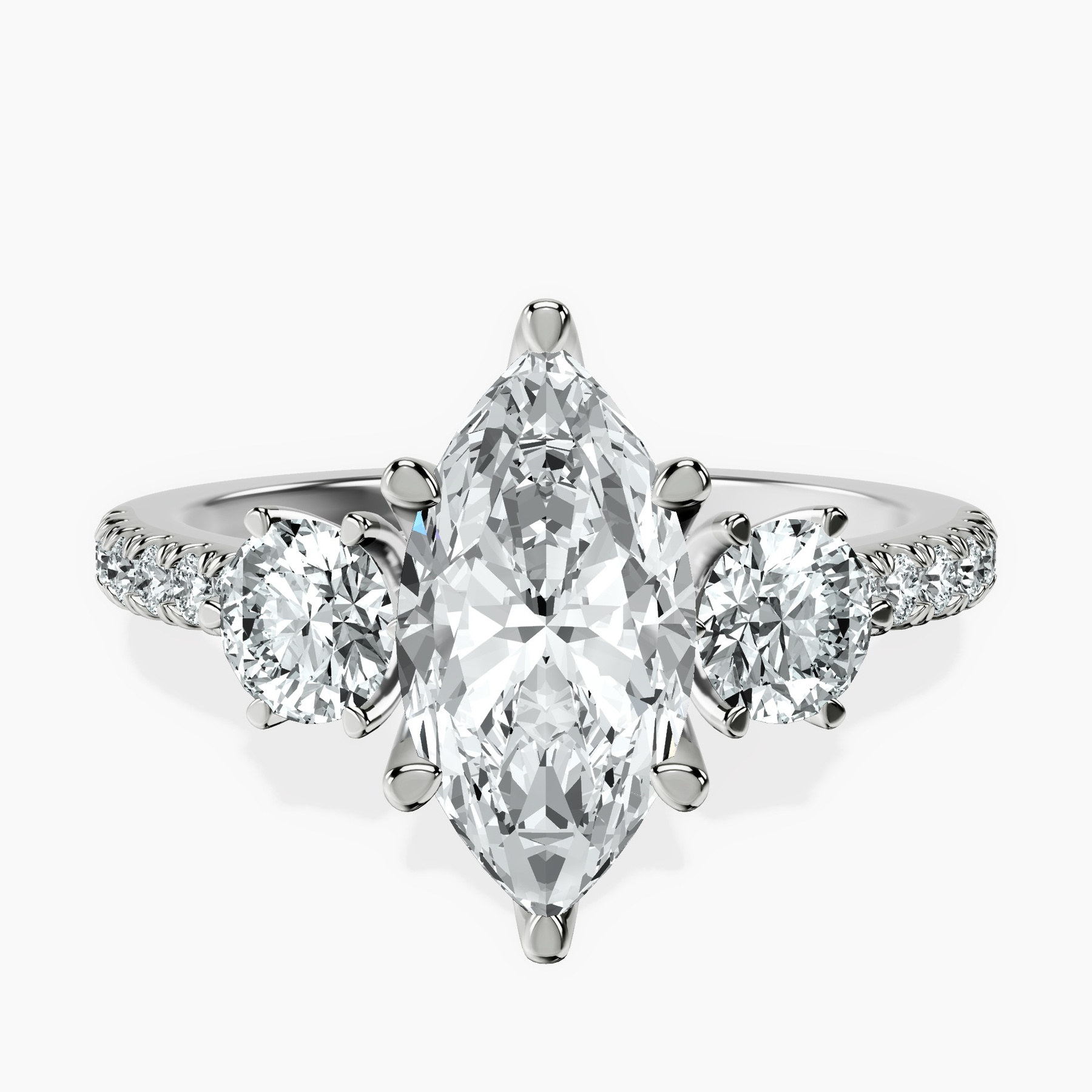 14ct White Gold Tiara Three stone Lab Diamond Ring front image