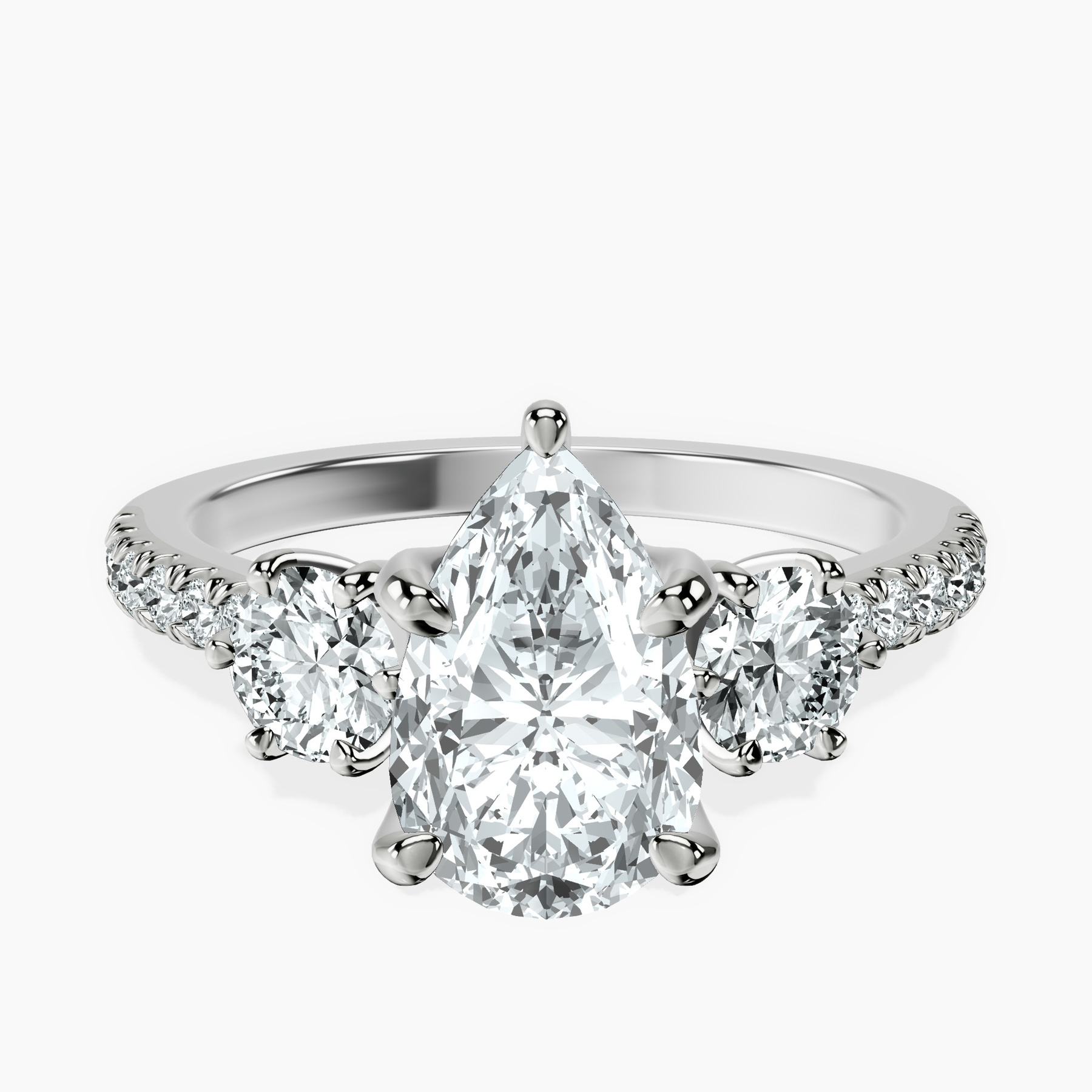 18kt White Gold Tiara Three stone Lab Diamond Ring front image