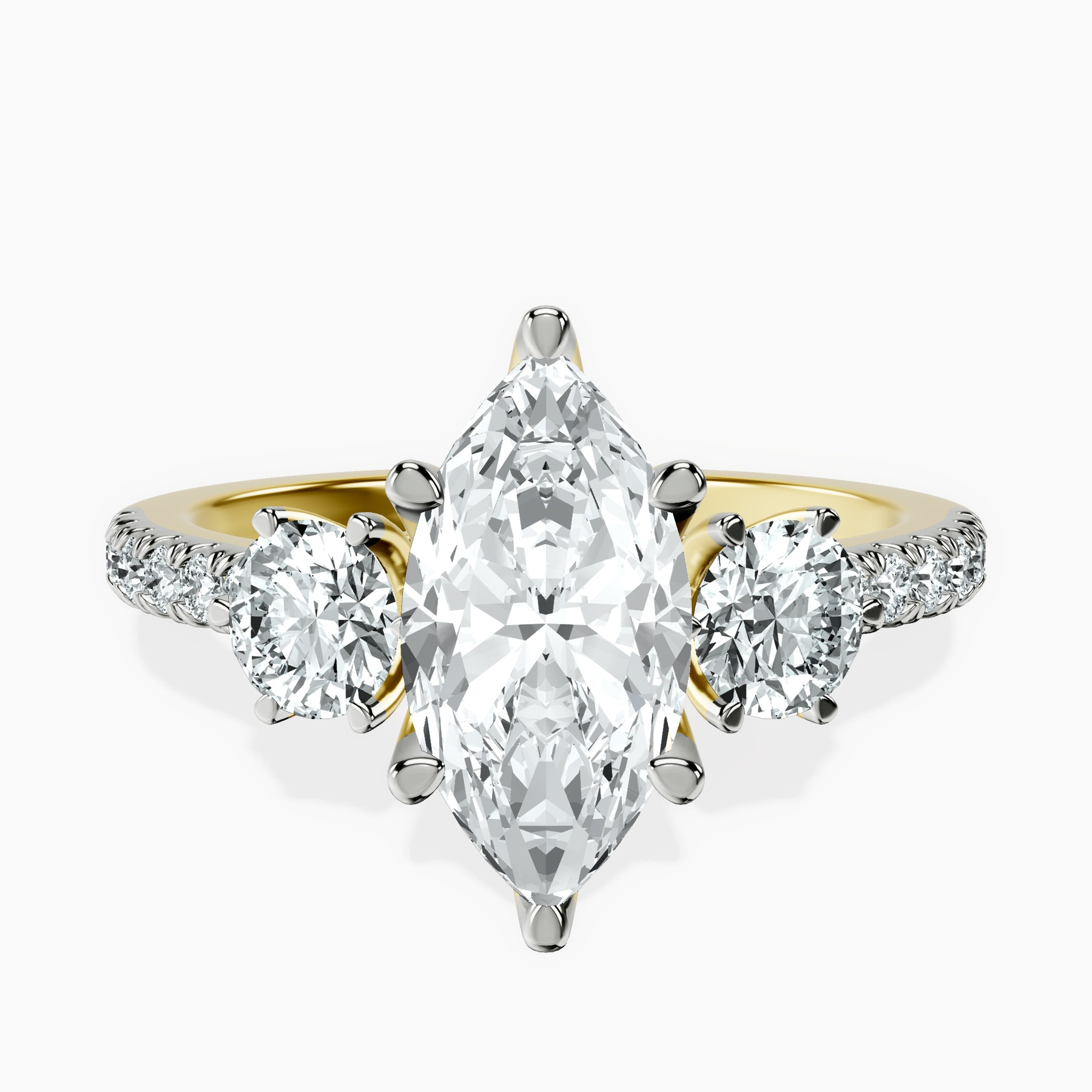 1.39 ct. marquise Tiara Three Stone Ring in 14kt yellow gold rtr top