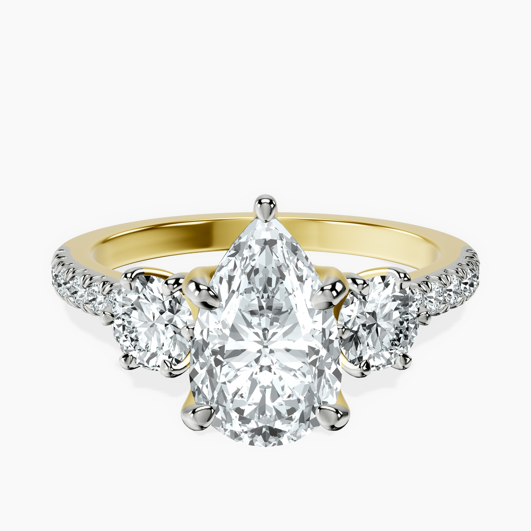 18kt Yellow Gold Tiara Three stone Lab Diamond Ring front image
