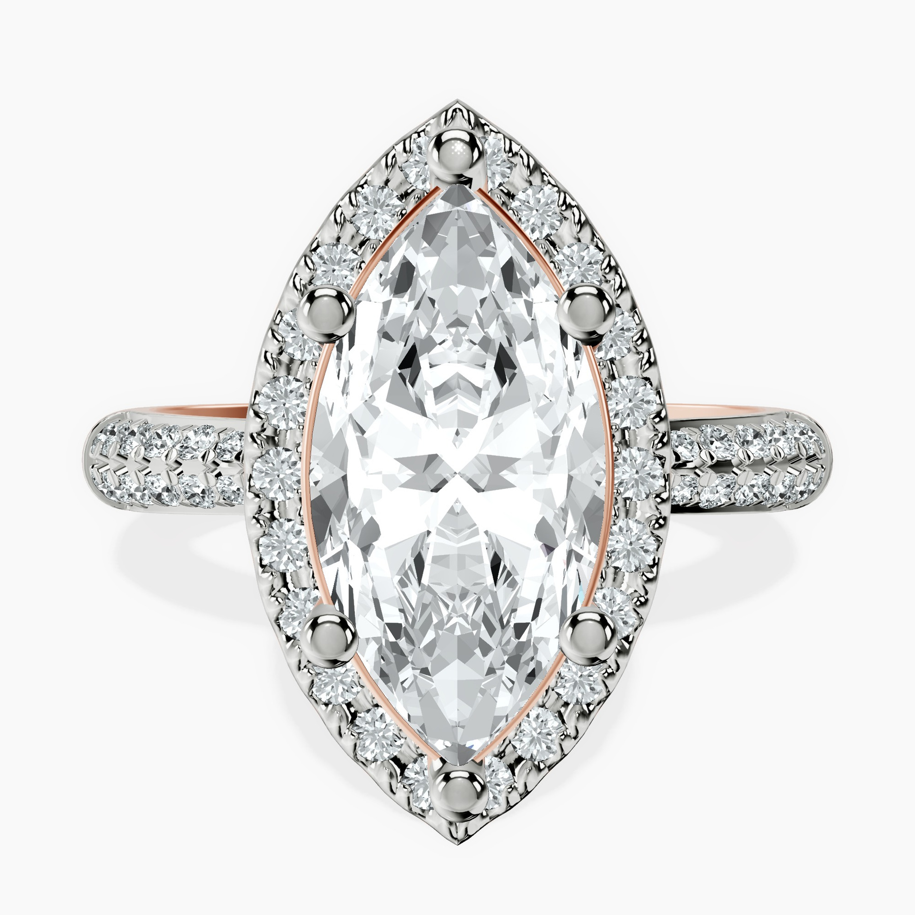 2.92 ct. marquise Kathrine Halo Ring in 10kt rose gold rtr top