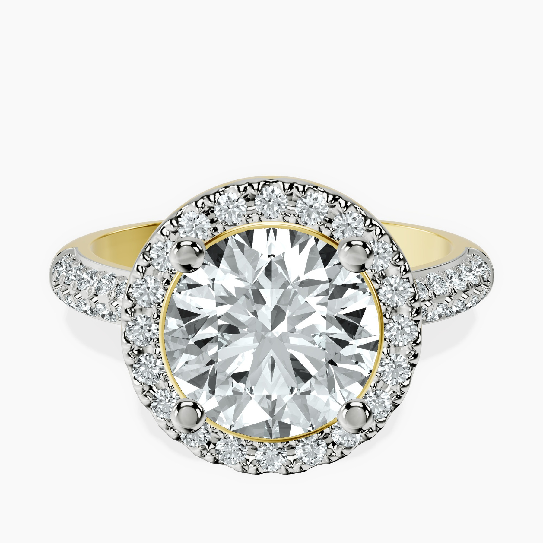 2.82 ct. round Kathrine Halo Ring in 10kt yellow gold rtr top