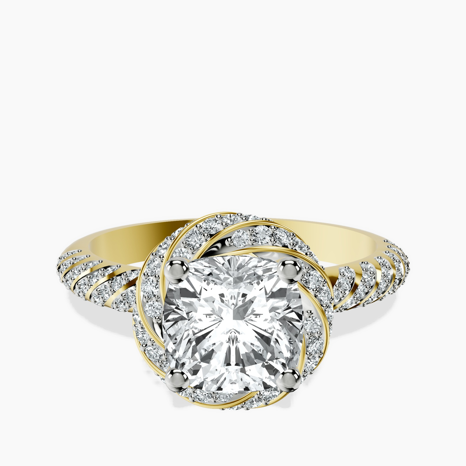 10kt Yellow Gold Entwined Love Halo Lab Diamond Ring rtr top