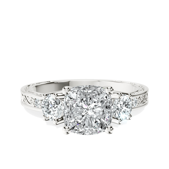 Valencia Three Stone Vintage Lab Diamond Ring front view