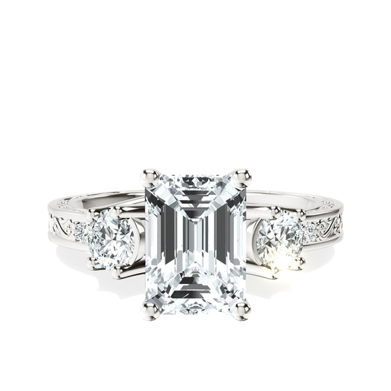 Valencia Three Stone Vintage Lab Diamond Ring front view
