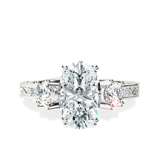 Valencia Three Stone Vintage Lab Diamond Ring front view