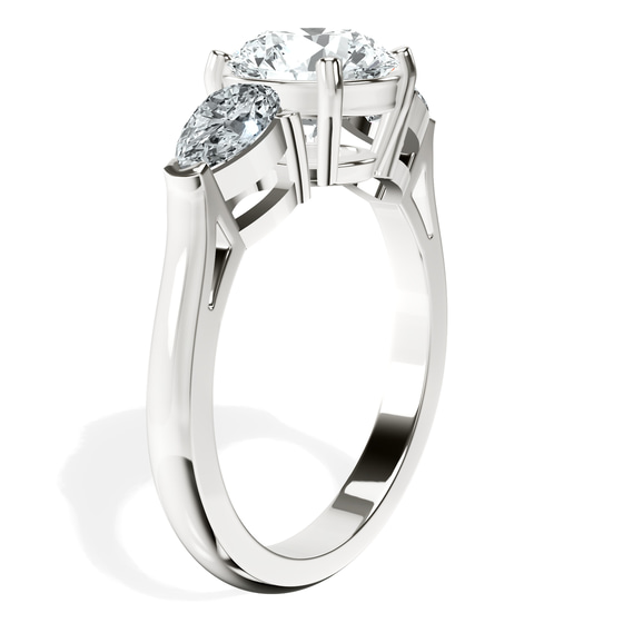 Della Three stone Side Pear Lab Diamond Ring left view