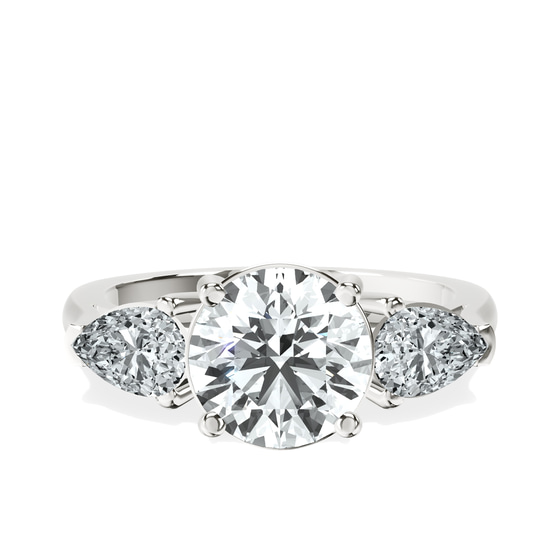 Della Three stone Side Pear Lab Diamond Ring front view