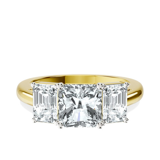 Lauren Three stone Side Emerald Lab Diamond Ring