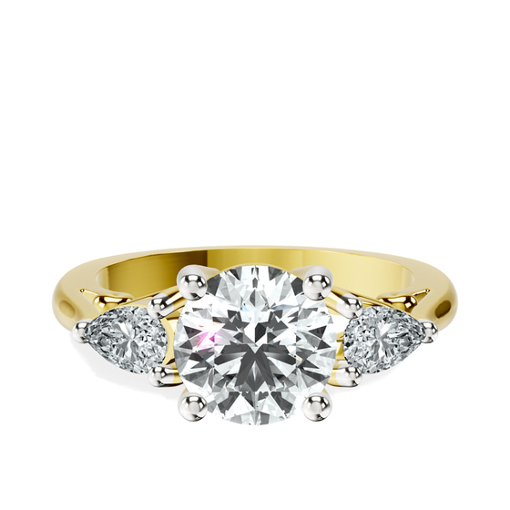 Leona Three stone Side Pear Lab Diamond Ring front view
