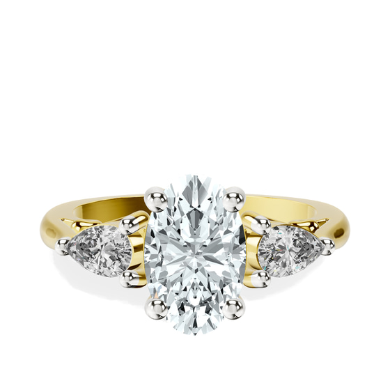 Leona Three stone Side Pear Lab Diamond Ring front view
