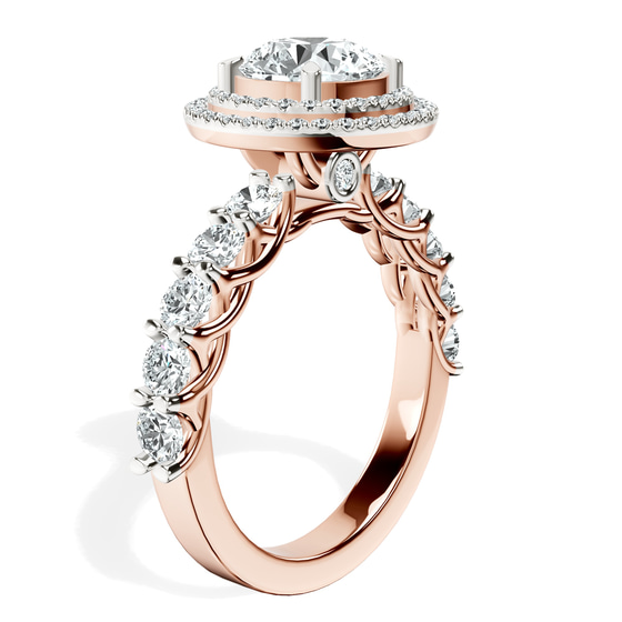 Crowned Cresta Double Halo Lab Diamond Ring left view