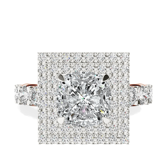Crowned Cresta Double Halo Lab Diamond Ring front view
