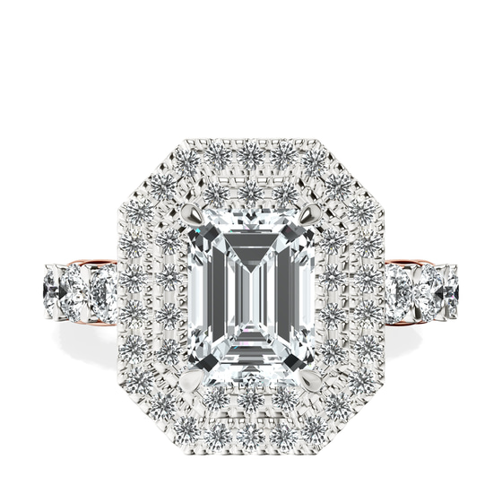 Crowned Cresta Double Halo Lab Diamond Ring front view