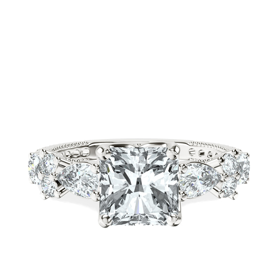 Chrizan Round & Pear Side Stone Lab Diamond Ring