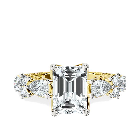 Chrizan Round & Pear Side Stone Lab Diamond Ring