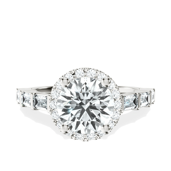 Rachel Halo Side Stone Lab Diamond Ring front view