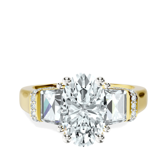 Astrid Three Stone Trapezoid Lab Diamond Ring front view