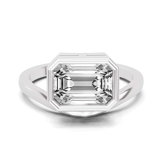 Bezel Crest Solitaire Lab Diamond Ring front view