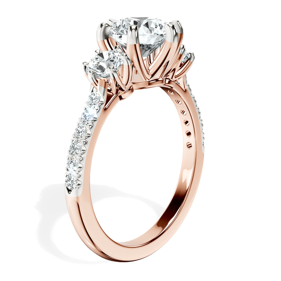 Tiara Three stone Lab Diamond Ring left view