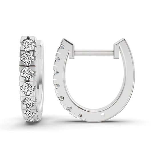 Classic Round Lab Diamond Huggie Earrings left view