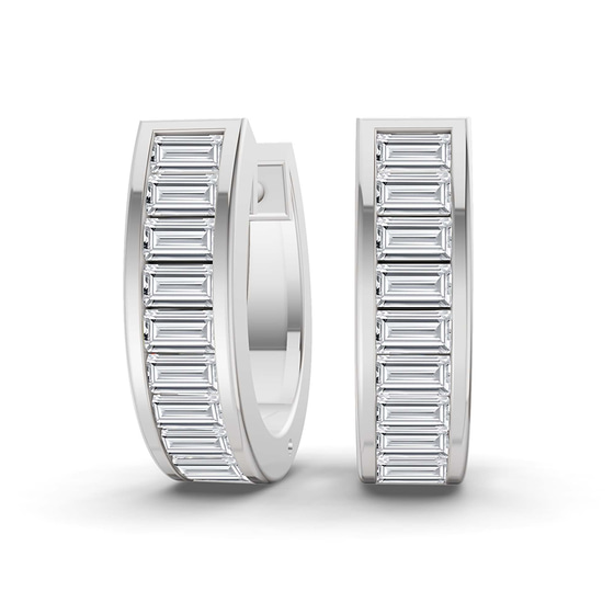 Lena Baguette Lab Diamond Huggie Earrings front view