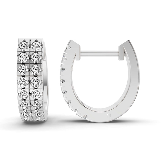 Twin Shimmer Lab Diamond Huggie Earrings left view