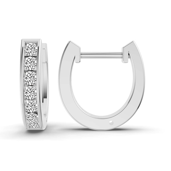 Remi Round Lab Diamond Huggie Earrings left view