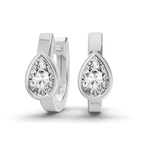 Raindrop Single Pear Lab Diamond Huggie Earrings front view